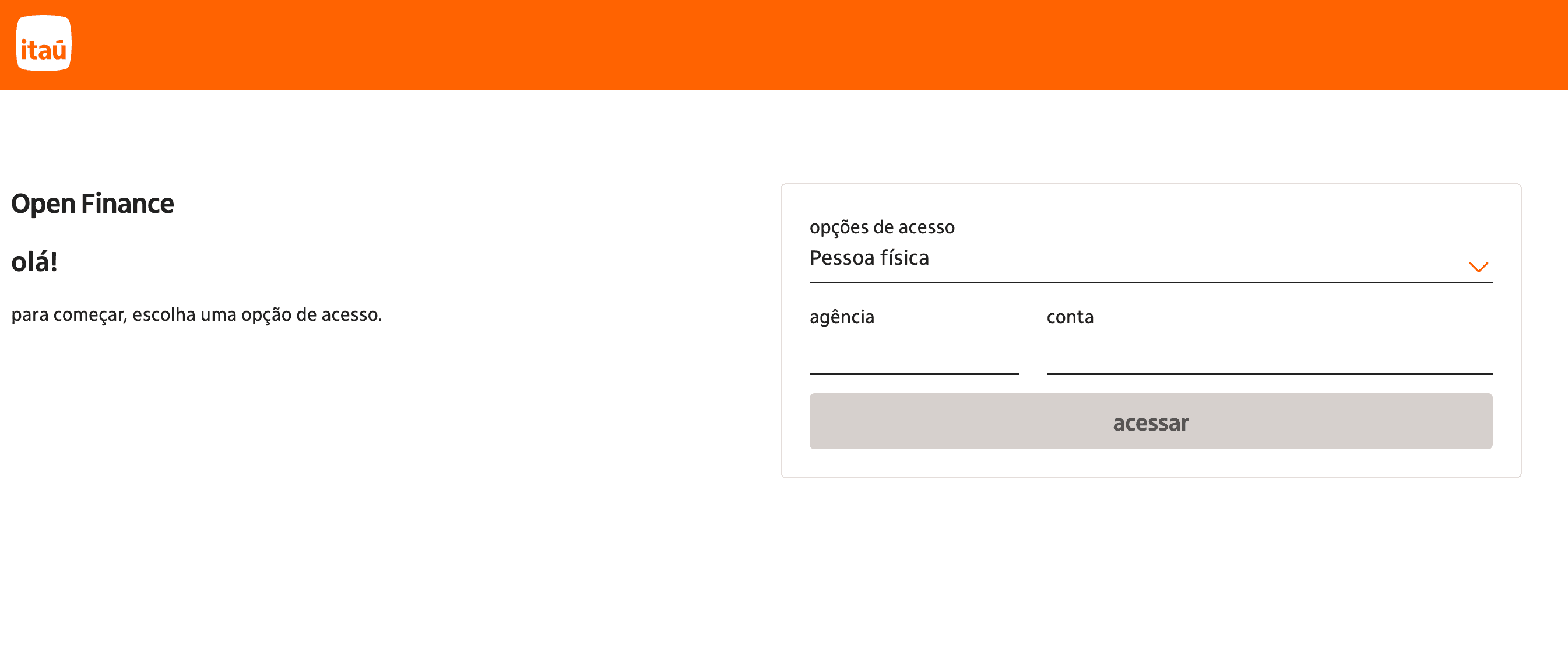 Tela de consentimento do Open Finance do Itaú